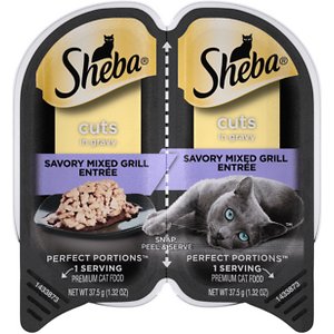 Sheba Perfect Portions Grain-Free Savory Mixed Grill Cuts in Gravy Entree Cat Food Trays