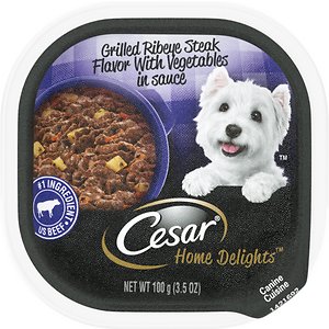 Cesar Home Delights Grilled Ribeye Steak Flavor with Vegetables in Sauce Dog Food Trays