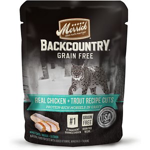 Merrick Backcountry Grain-Free Real Chicken & Trout Recipe Cuts Morsels in Gravy Cat Food Pouches