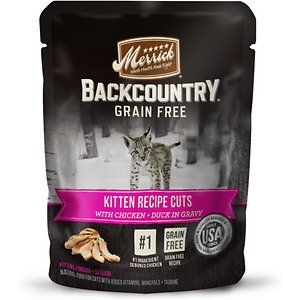 Image of Merrick Backcountry Grain-Free Kitten Recipe Cuts Chicken & Duck in Gravy Cat Food Pouches