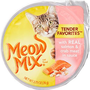 Meow Mix Tender Favorites with Real Salmon & Crab Meat in Sauce Cat Food Trays