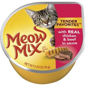 Meow Mix Tender Favorites with Real Chicken & Beef in Sauce Cat Food Trays
