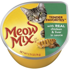 Meow Mix Tender Favorites with Real Chicken & Liver in Sauce Cat Food Trays