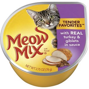 Image of Meow Mix Tender Favorites with Real Turkey & Giblets in Sauce Cat Food Trays