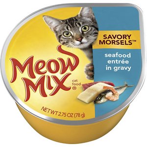 Meow Mix Savory Morsels Seafood Entree in Gravy Cat Food Trays