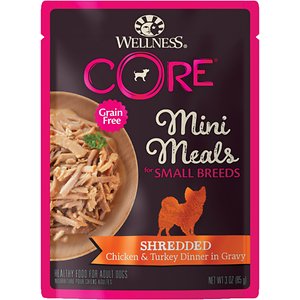 Image of Wellness CORE Grain-Free Small Breed Mini Meals Shredded Chicken & Turkey in Gravy Dog Food Pouches