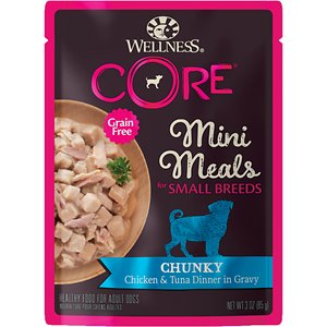 Image of Wellness CORE Grain-Free Small Breed Mini Meals Chunky Chicken & Tuna in Gravy Dog Food Pouches
