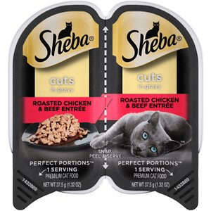 Sheba Perfect Portions Roasted Chicken & Beef Entree Cuts in Gravy Grain-Free Cat Food Trays