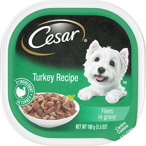 Image of Cesar Turkey Recipe Filets in Gravy Wet Dog Food Trays