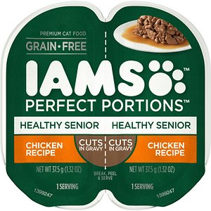 Iams Perfect Portions Healthy Senior Chicken Recipe Grain-Free Cuts in Gravy Wet Cat Food Trays