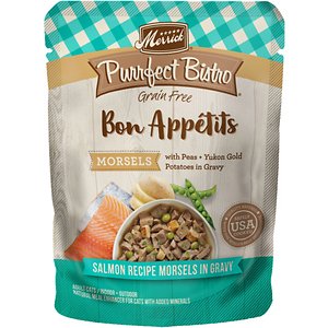 Image of Merrick Purrfect Bistro Bon Appetits Grain-Free Salmon Recipe Morsels in Gravy Adult Cat Food Pouches