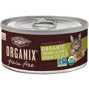 Castor & Pollux Organix Grain-Free Organic Shredded Chicken & Chicken Liver Recipe in Gravy All Life Stages Canned Cat Food