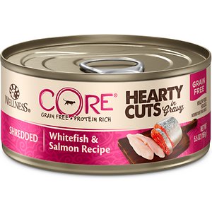 Image of Wellness CORE Grain-Free Hearty Cuts in Gravy Shredded Whitefish & Salmon Recipe Canned Cat Food