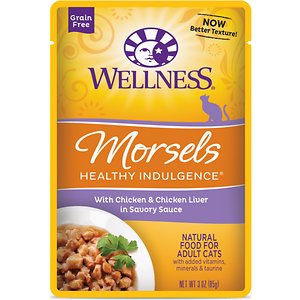 Wellness Healthy Indulgence Morsels with Chicken & Chicken Liver in Savory Sauce Grain-Free Wet Cat Food Pouches