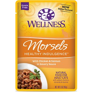 Wellness Healthy Indulgence Morsels with Chicken & Salmon in Savory Sauce Grain-Free Wet Cat Food Pouches