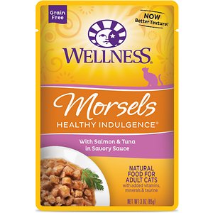Wellness Healthy Indulgence Morsels with Salmon & Tuna in Savory Sauce Grain-Free Wet Cat Food Pouches