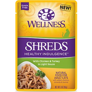 Wellness Healthy Indulgence Shreds with Chicken & Turkey in Light Sauce Grain-Free Wet Cat Food Pouches