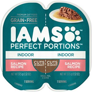 Iams Perfect Portions Indoor Salmon Recipe Grain-Free Cuts in Gravy Wet Cat Food Trays