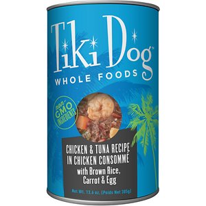 Tiki Dog Whole Foods Chicken & Tuna Recipe in Chicken Consommé with Brown Rice