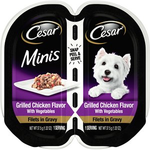 Cesar Minis Grilled Chicken Flavor with Vegetables Filets in Gravy Dog Food Trays