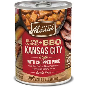 Merrick Grain Free Wet Dog Food Slow-Cooked BBQ Kansas City Style with Chopped Pork