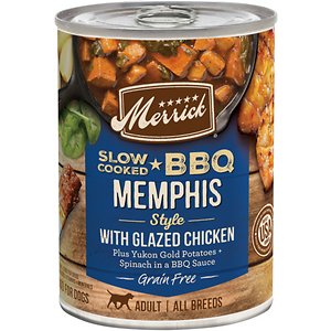 Merrick Grain Free Wet Dog Food Slow-Cooked BBQ Memphis Style with Glazed Chicken