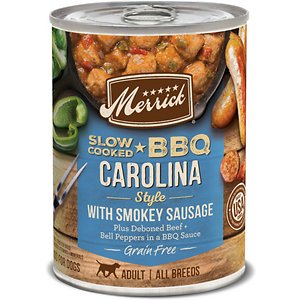 Image of Merrick Grain Free Wet Dog Food Slow-Cooked BBQ Carolina Style with Smokey Sausage