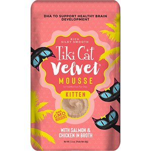 Image of Tiki Cat Velvet Mousse Salmon & Chicken in Broth Wet Kitten Food