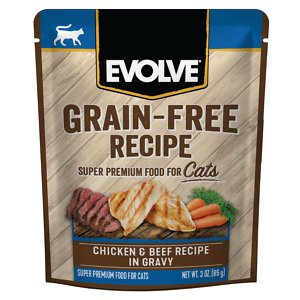 Evolve Chicken & Beef Recipe in Gravy Grain-Free Wet Pouch Cat Food