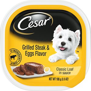 Cesar Classic Loaf in Sauce Grilled Steak and Eggs Flavor Dog Food Trays