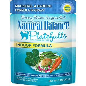 Image of Natural Balance Platefulls Indoor Formula Mackerel & Sardine in Gravy Grain-Free Cat Food Pouches