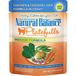 Natural Balance Platefulls Indoor Formula Chicken & Chicken Liver in Gravy Grain-Free Cat Food Pouches