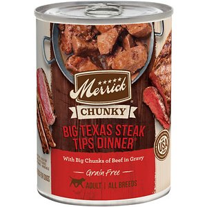 Image of Merrick Chunky Grain Free Wet Dog Food Big Texas Steak Tips Dinner