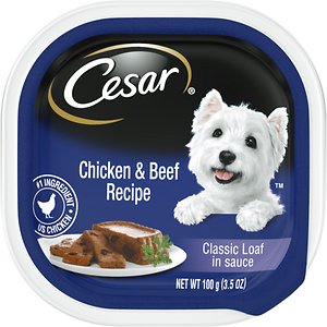 Image of Cesar Classic Loaf in Sauce Chicken & Beef Recipe Dog Food Trays