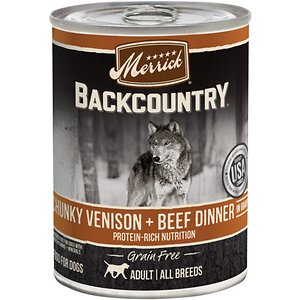 Merrick Backcountry Grain Free Wet Dog Food Chunky Venison & Beef Dinner in Gravy