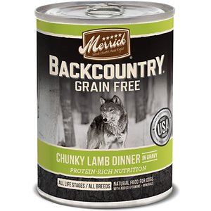 Image of Merrick Backcountry Grain Free Wet Dog Food Chunky Lamb Dinner in Gravy