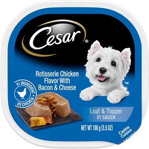Cesar Loaf & Topper in Sauce Rotisserie Chicken Flavor with Bacon & Cheese Dog Food Trays