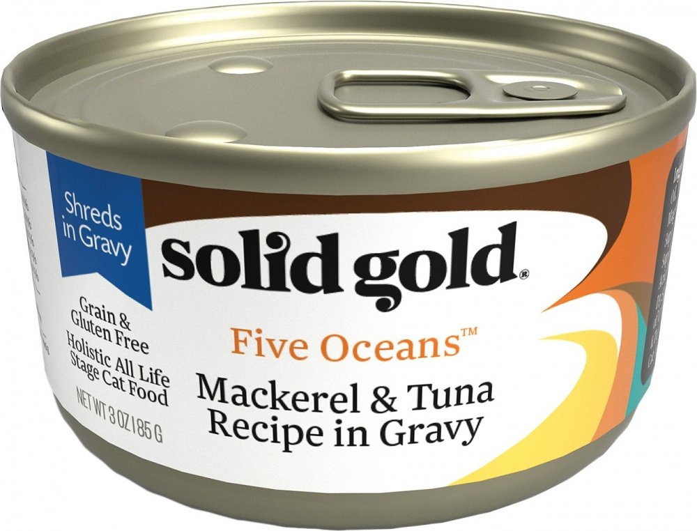 Solid Gold Five Oceans Grain Free Mackerel  Tuna in Gravy Recipe Canned Cat Food