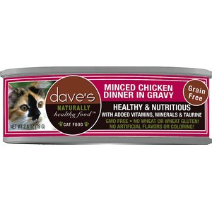 Image of Dave's Pet Food Minced Chicken Dinner in Gravy Recipe Wet Cat Food