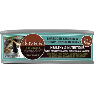 Dave's Pet Food Shredded Chicken & Shrimp Dinner in Gravy Recipe Wet Cat Food