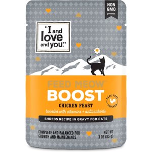 Image of I and Love and You Feed Meow Boost Chicken Grain Free Chunks In Gravy Wet Cat Food