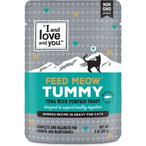 Image of I and Love and You Feed Meow Tummy Tuna & Pumpkin Feast Grain Free Chunks In Gravy Wet Cat Food