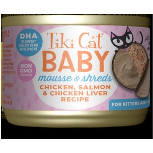 Tiki Cat Baby Grain-Free Chicken, Salmon & Chicken Liver Recipe Shreds & Mousse Wet Cat Food