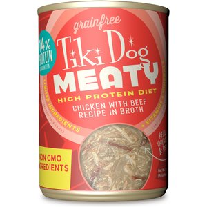 Tiki Dog Meaty Whole Foods Grain-Free Chicken & Beef Shredded Canned Dog Food
