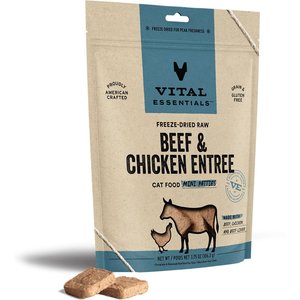 Vital Essentials Beef & Chicken Entree Cat Food Mini Patties Grain-Free Freeze-Dried Raw Cat Food