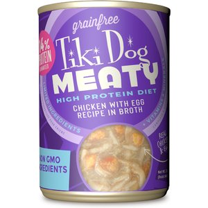 Tiki Dog Meaty Whole Foods Grain-Free Chicken & Egg Shredded Canned Dog Food