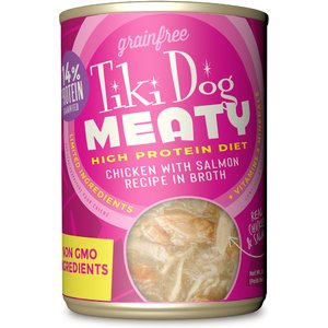 Tiki Dog Meaty Whole Foods Grain-Free Chicken & Salmon Shredded Canned Dog Food