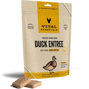 Vital Essentials Duck Entree Cat Food Mini Patties Grain-Free Freeze-Dried Raw Cat Food